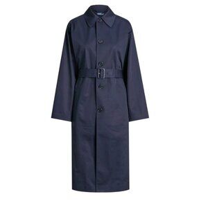 NWT Polo Ralph Lauren Water-Resistant Twill Long Car Coat in Navy Blue Trench M